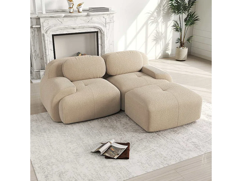 82'' modulares Sofa aus weichem Cord, gebogene Armlehnen, hochelastischer Schaumstoff, gebrauchsfertig