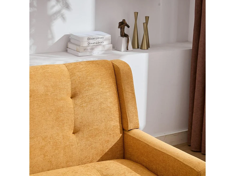 Banquette en lin premium 2 places avec mousse haute densité et pieds en bois antidérapants – Confort et élégance