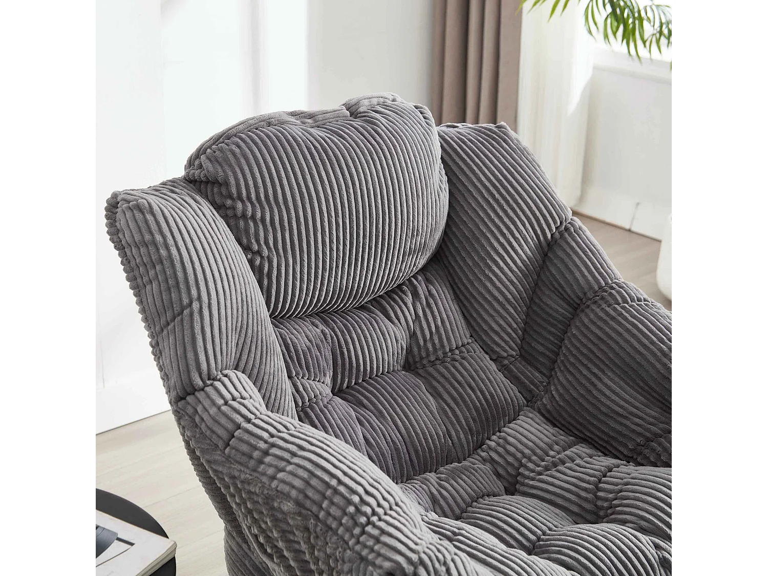 Ergonomischer Loungesessel mit Ottomane und Seitentasche, bequemer Loungesessel aus PP-Baumwolle, Entspannung und praktische Aufbewahrung, grau