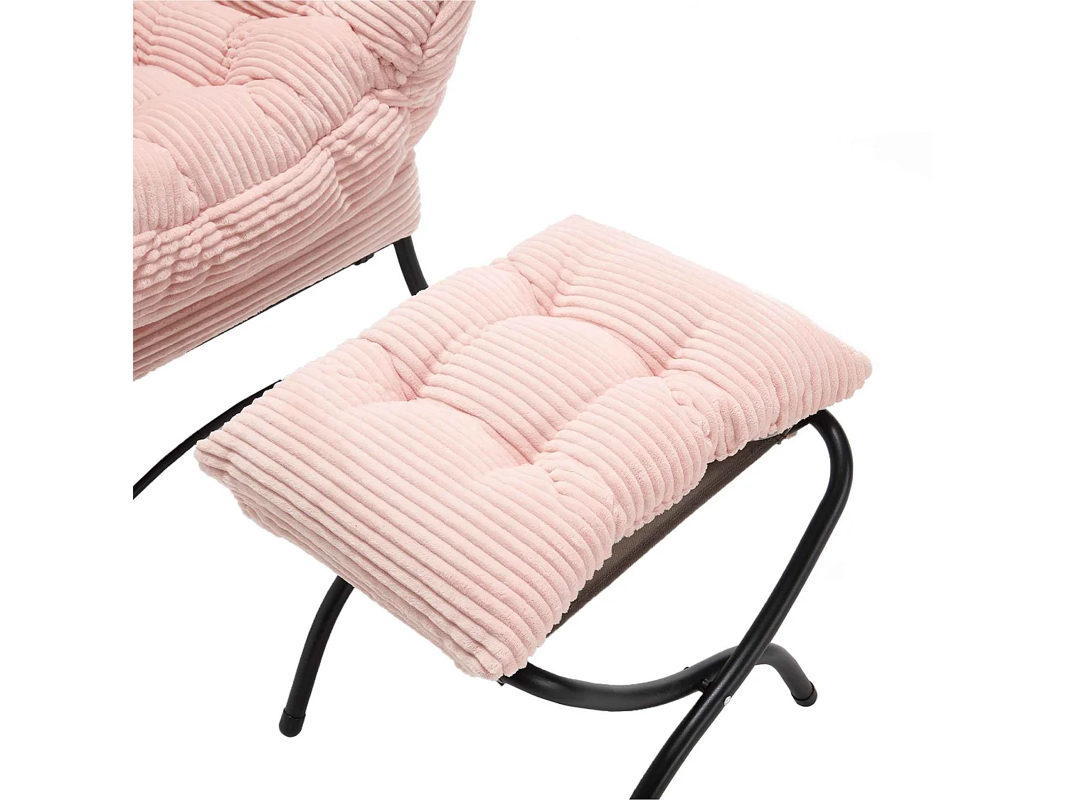 Chaise Longue Ergonomique avec Ottoman et Pochette Latérale, Fauteuil Lounge Confortable en Coton PP, Relaxation et Rangement Pratique, rose