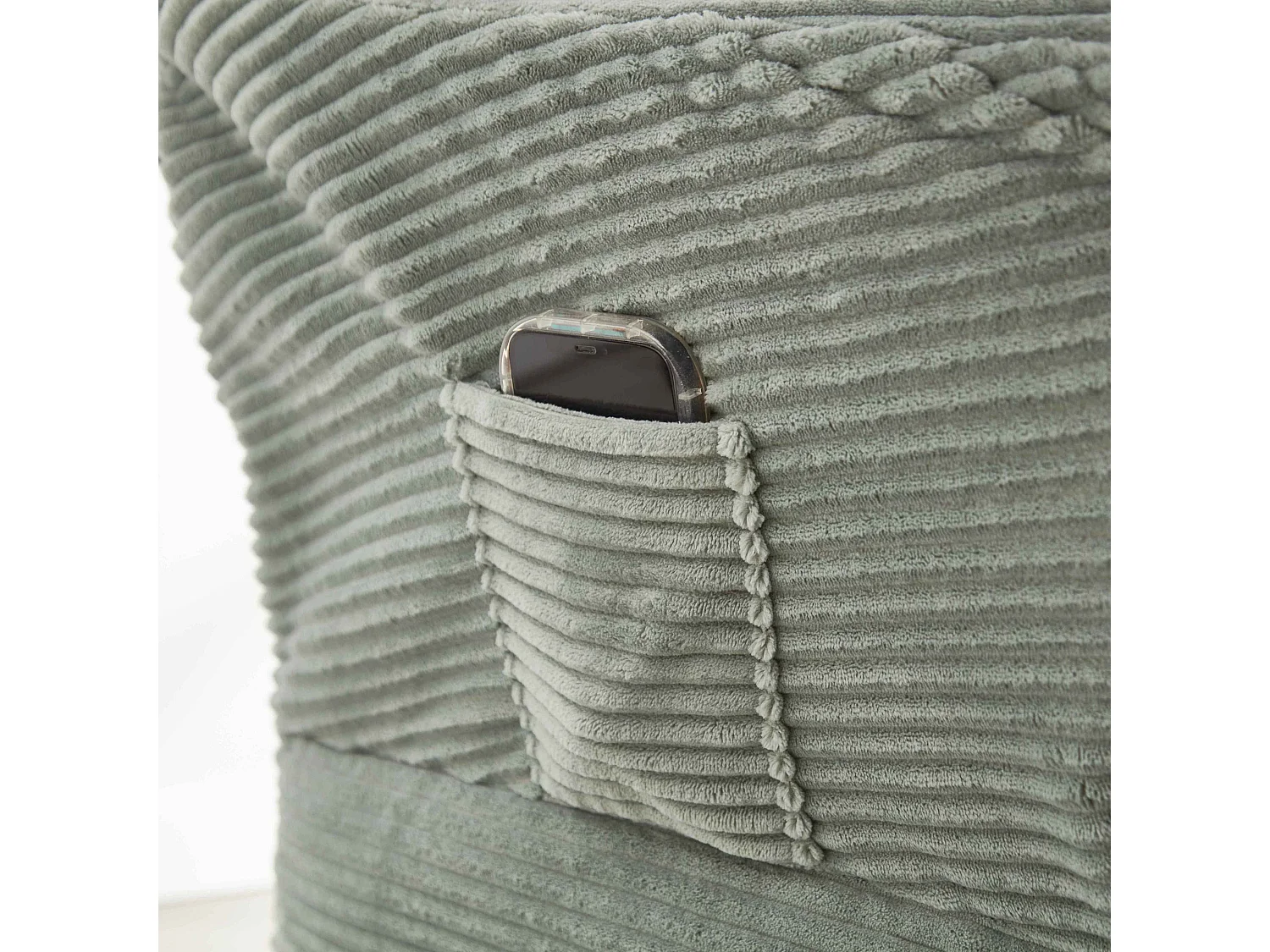 Chaise Longue Ergonomique avec Ottoman et Pochette Latérale, Fauteuil Lounge Confortable en Coton PP, Relaxation et Rangement Pratique, vert clair