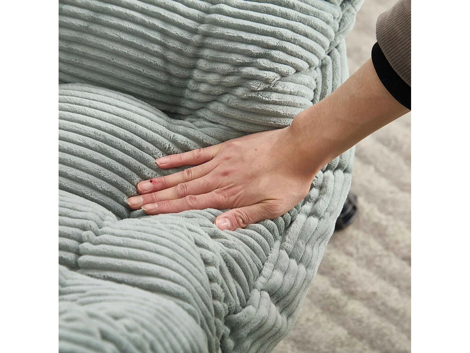 Chaise Longue Ergonomique avec Ottoman et Pochette Latérale, Fauteuil Lounge Confortable en Coton PP, Relaxation et Rangement Pratique, vert clair