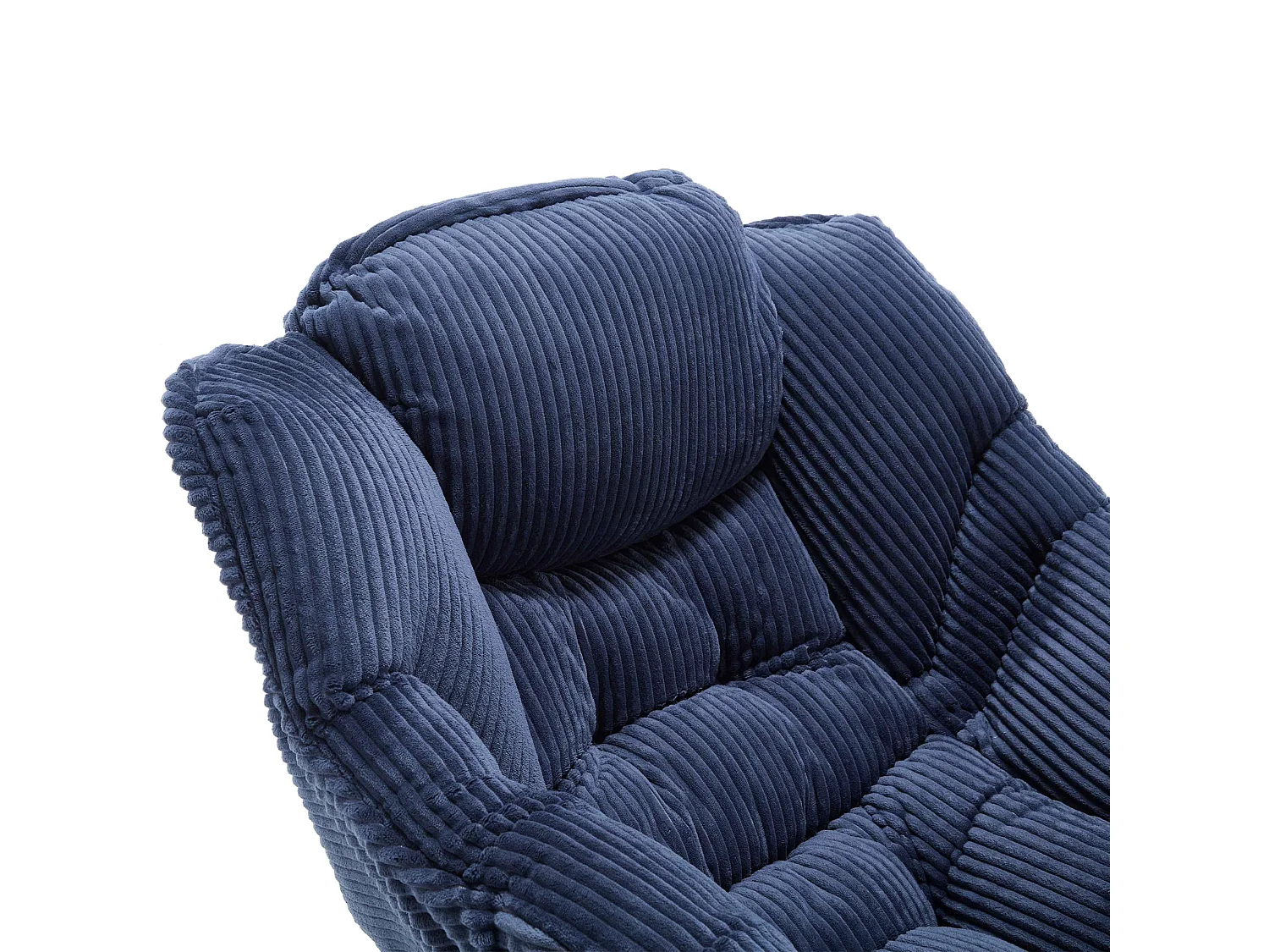 Ergonomische chaise longue met poef en zijvak, comfortabele loungestoel van PP-katoen, ontspanning en praktische opbergruimte, marineblauw