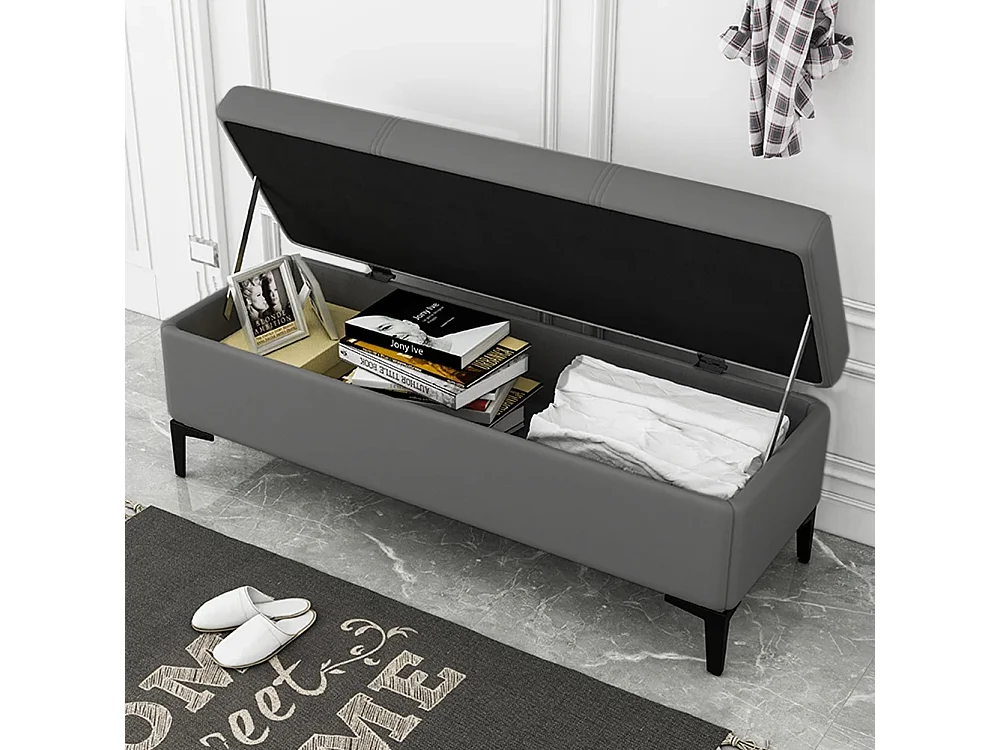 Cassapanca Contenitore Ecopelle Panca Pouf con Piedini in Metallo Grigio Scuro