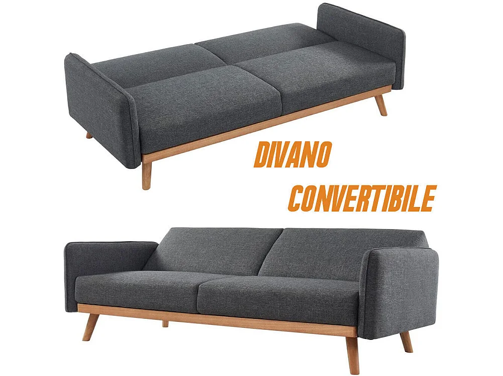 Divano Letto 3 Posti Scandinavo Design Moderno Clik Clak Convertibile Grigio