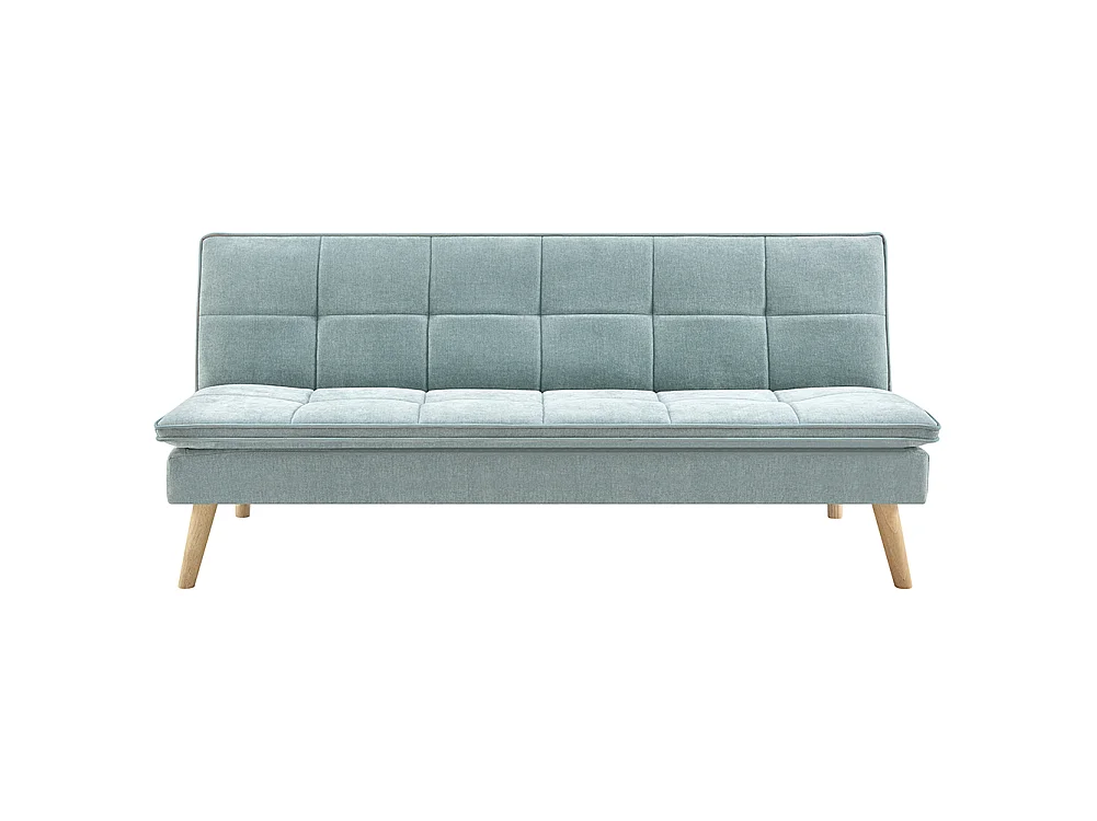 Divano Letto Reclinabile 3 Posti Ergonomico in Tessuto Celeste con Gambe Legno