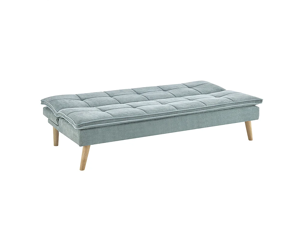 Divano Letto Reclinabile 3 Posti Ergonomico in Tessuto Celeste con Gambe Legno
