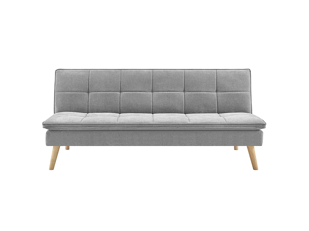Divano Letto Reclinabile 3 Posti Ergonomico in Tessuto Grigio con Gambe in Legno