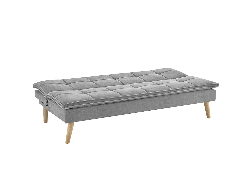 Divano Letto Reclinabile 3 Posti Ergonomico in Tessuto Grigio con Gambe in Legno