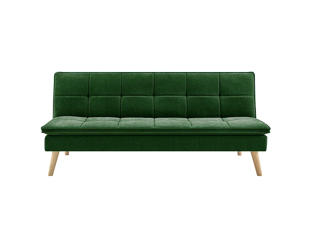 Divano Letto Reclinabile 3 Posti Ergonomico in Tessuto Verde con Gambe in Legno