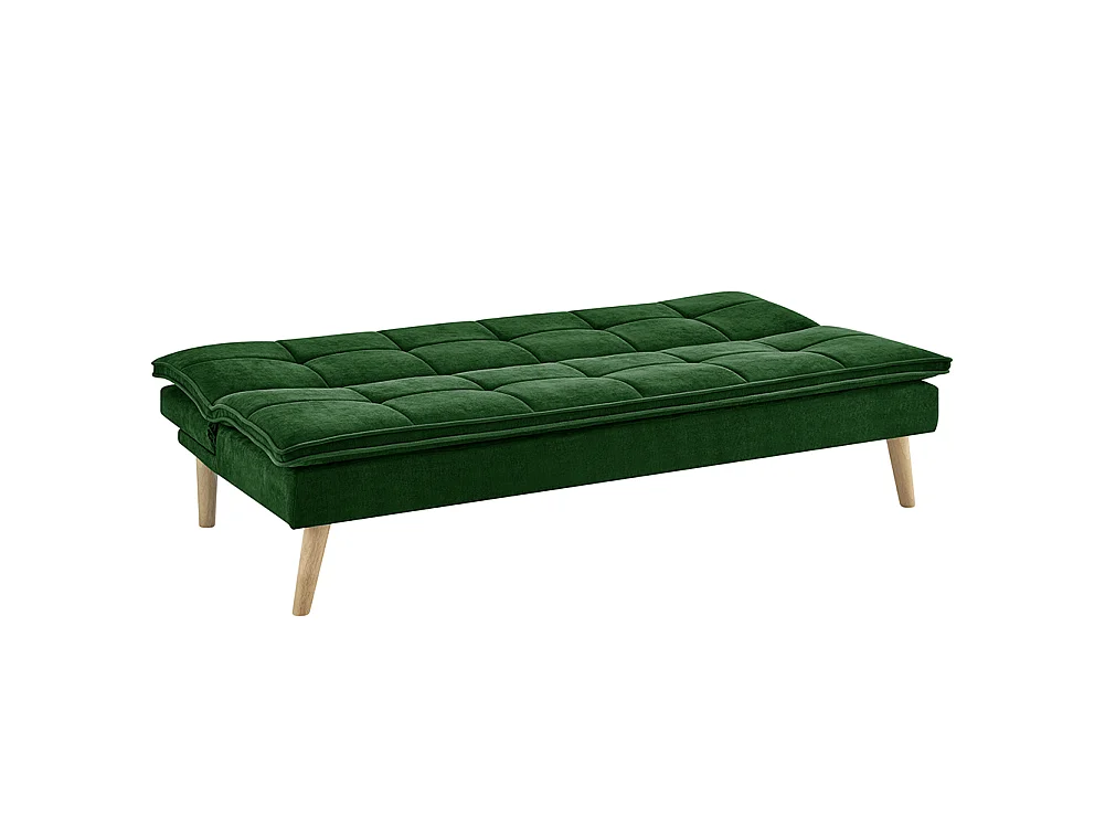 Divano Letto Reclinabile 3 Posti Ergonomico in Tessuto Verde con Gambe in Legno