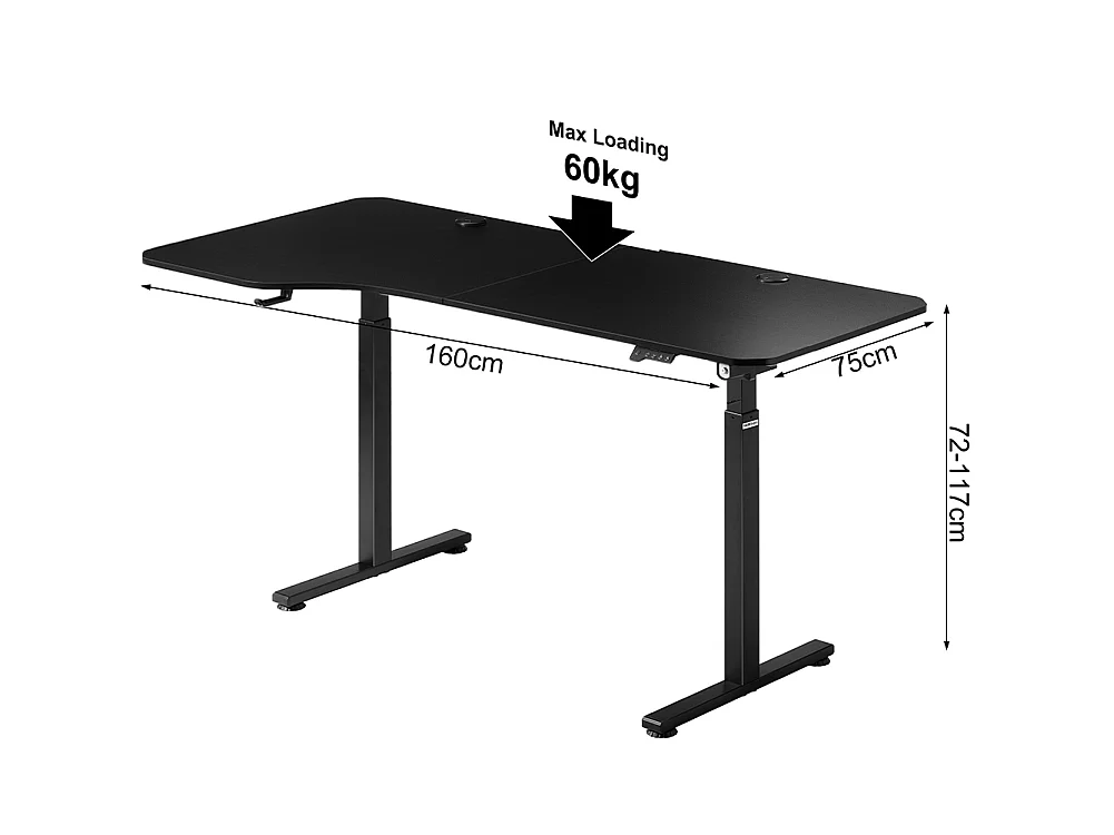 SHALLY DOGAN Scrivania Elettrica Regolabile Altezza 160x75x72-117cm Nero Console di Comando