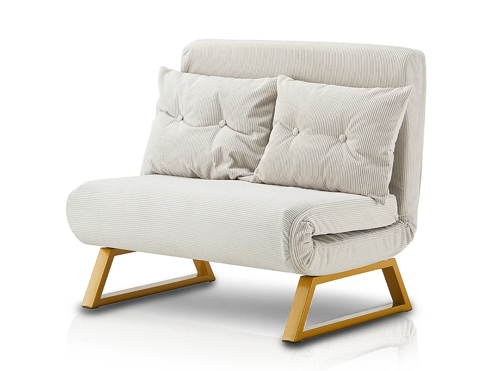 Poltrona Letto Reclinabile 2 Posti Chaise Lounge in Velluto Convertibile Crema