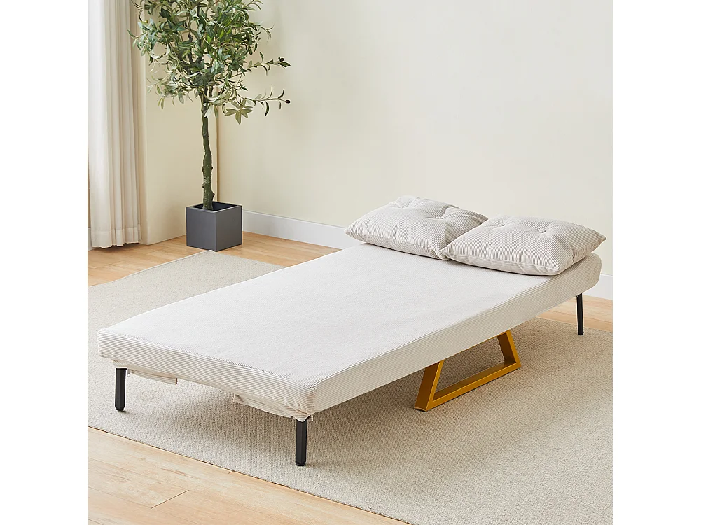 Poltrona Letto Reclinabile 2 Posti Chaise Lounge in Velluto Convertibile Crema