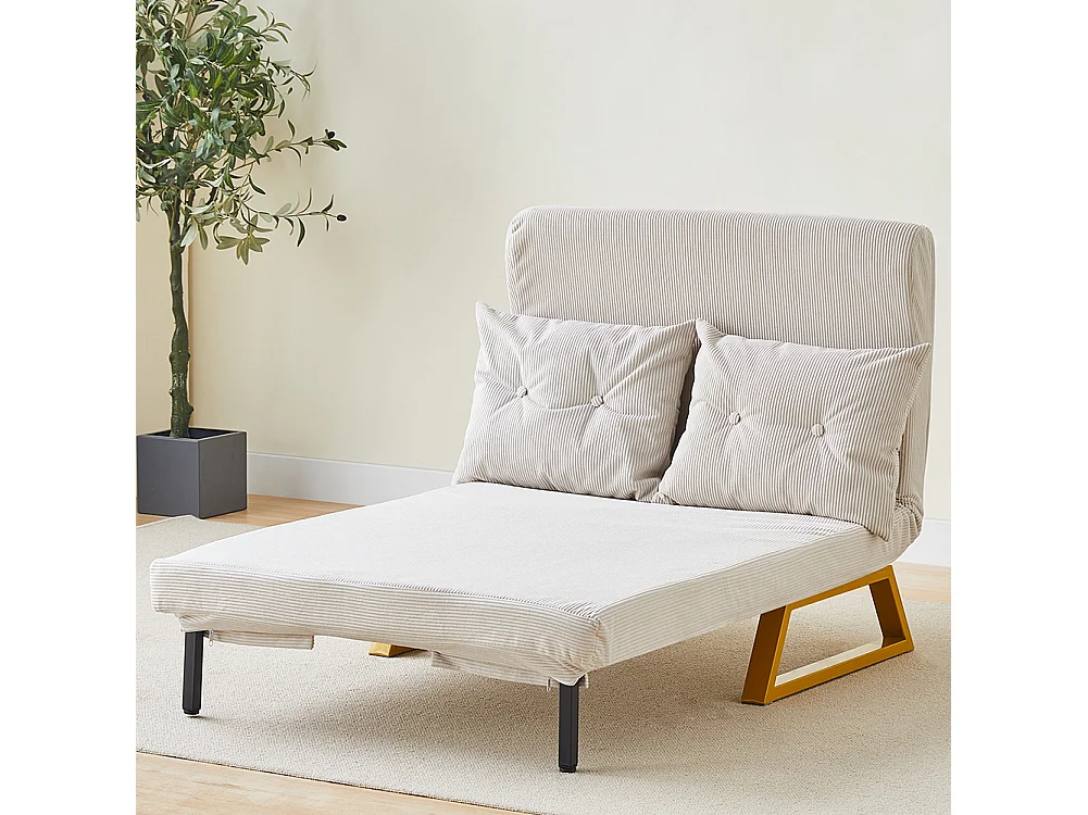 Poltrona Letto Reclinabile 2 Posti Chaise Lounge in Velluto Convertibile Crema