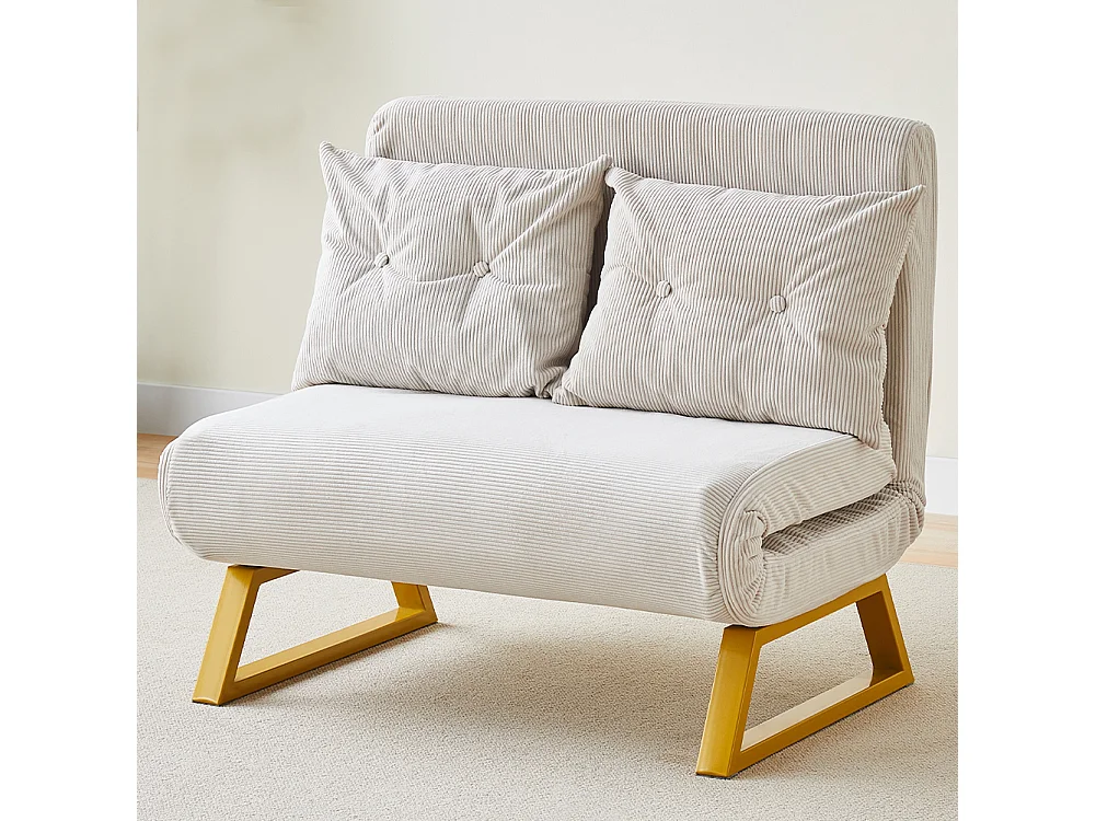 Poltrona Letto Reclinabile 2 Posti Chaise Lounge in Velluto Convertibile Crema
