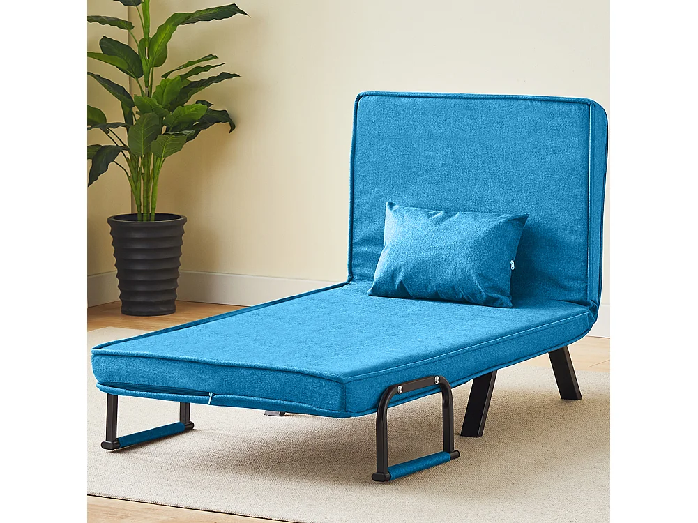 Poltrona Letto Reclinabile Chaise Lounge con Seduta Imbottita Convertibile Blu
