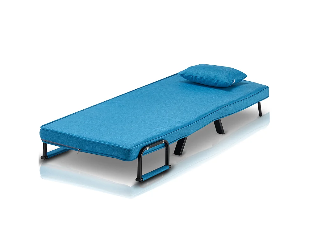 Poltrona Letto Reclinabile Chaise Lounge con Seduta Imbottita Convertibile Blu
