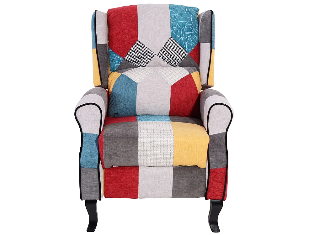 Sedia Poltrona Reclinabile Patchwork Toppe Design Seduta Comoda Struttura Legno