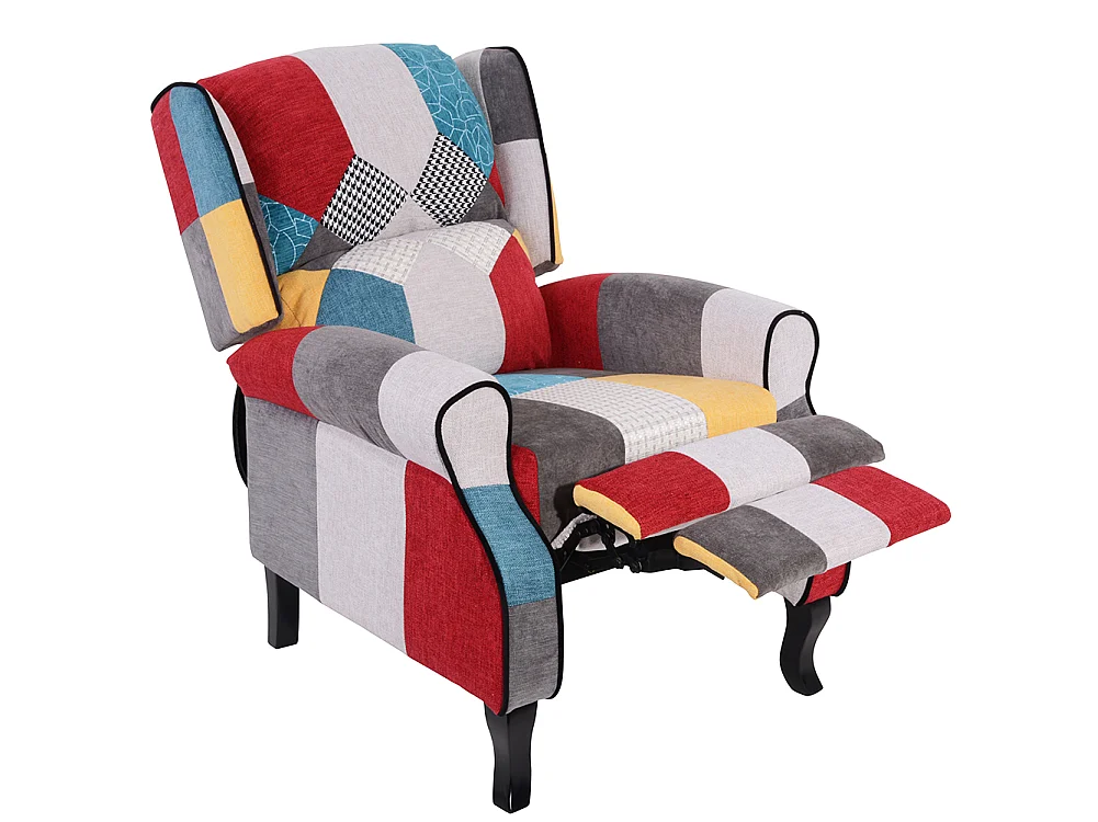 Sedia Poltrona Reclinabile Patchwork Toppe Design Seduta Comoda Struttura Legno