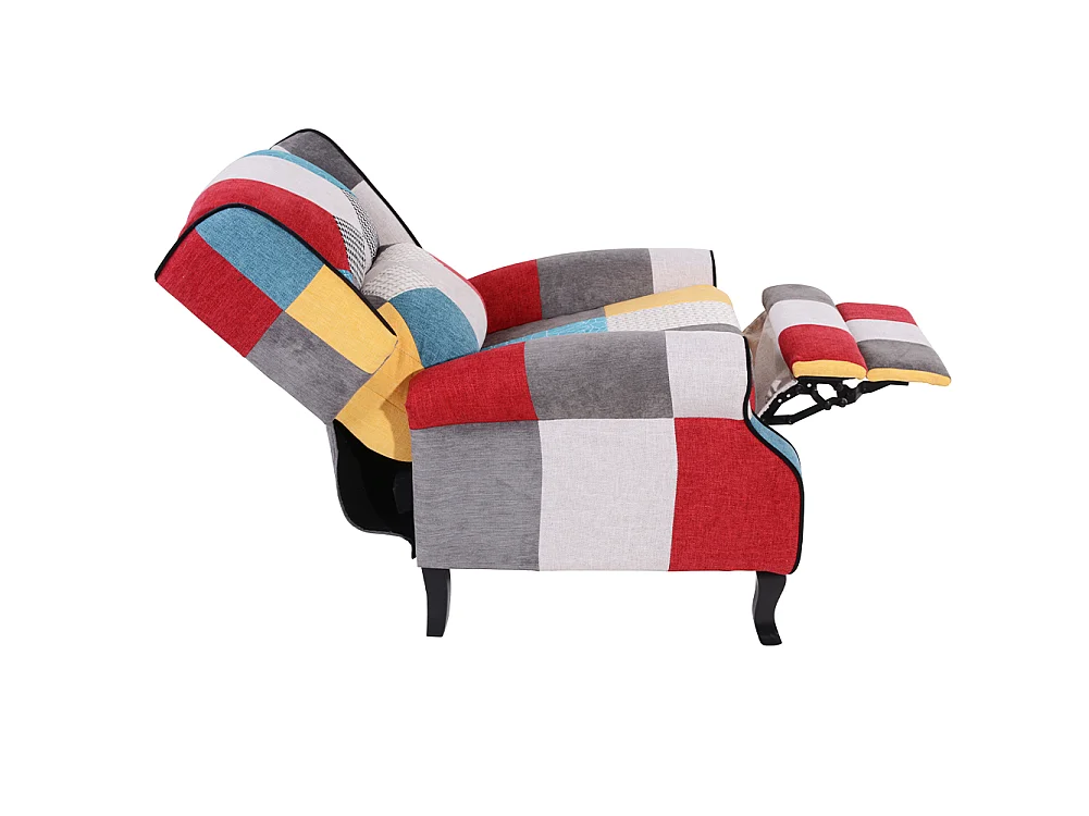 Sedia Poltrona Reclinabile Patchwork Toppe Design Seduta Comoda Struttura Legno