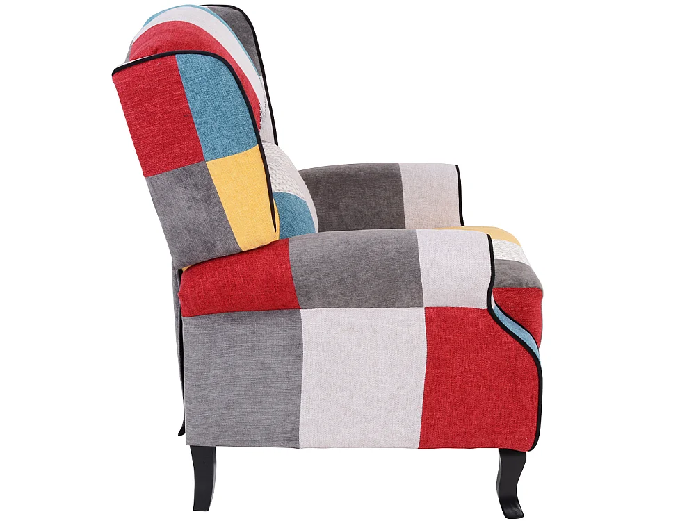 Sedia Poltrona Reclinabile Patchwork Toppe Design Seduta Comoda Struttura Legno