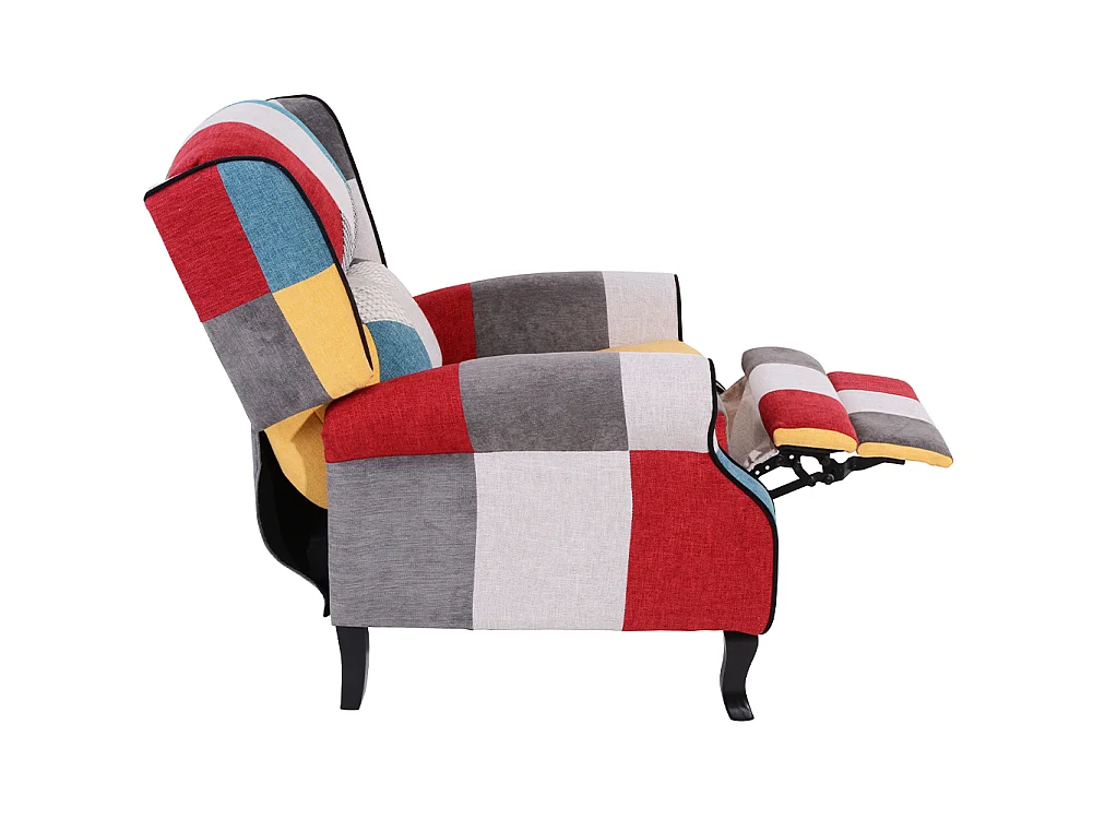 Sedia Poltrona Reclinabile Patchwork Toppe Design Seduta Comoda Struttura Legno