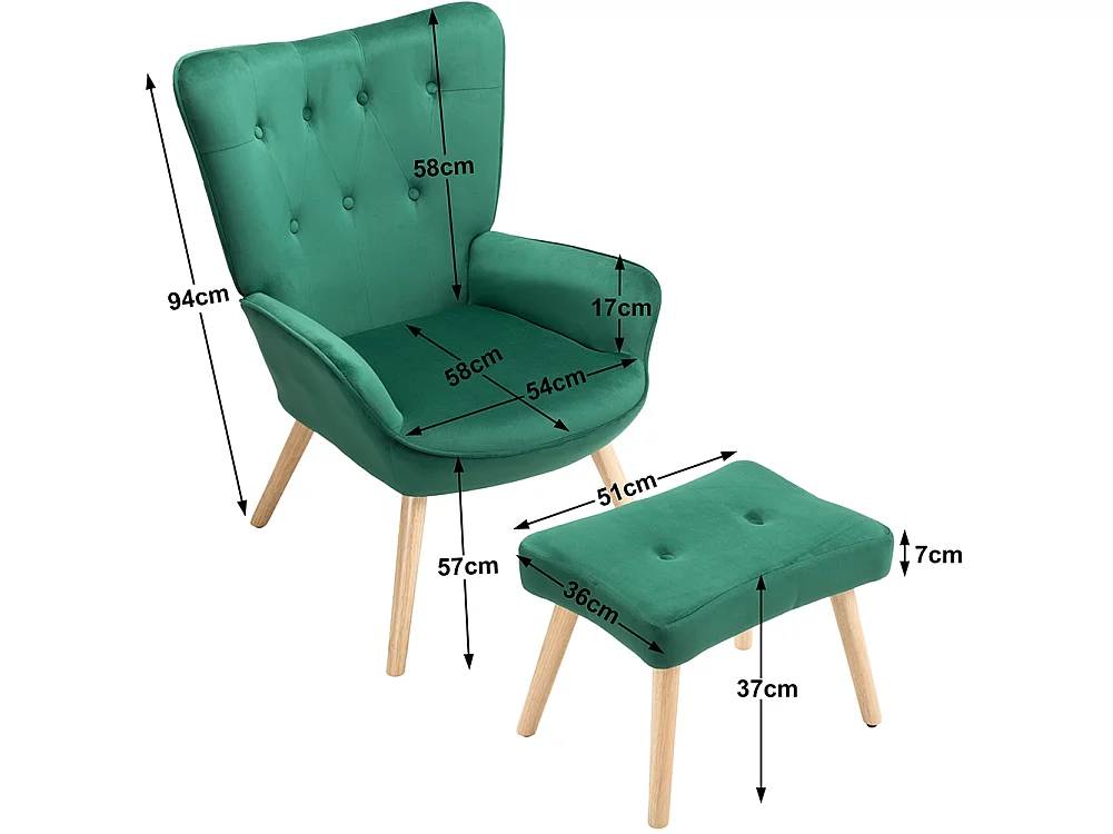 Poltrona con Sgabello da Salotto in Velluto Verde Sedia con Poggiapiedi Moderno