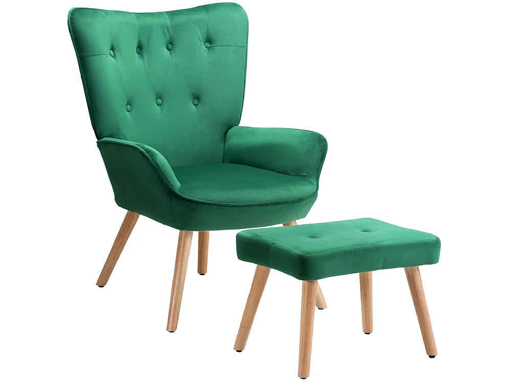 Poltrona con Sgabello da Salotto in Velluto Verde Sedia con Poggiapiedi Moderno