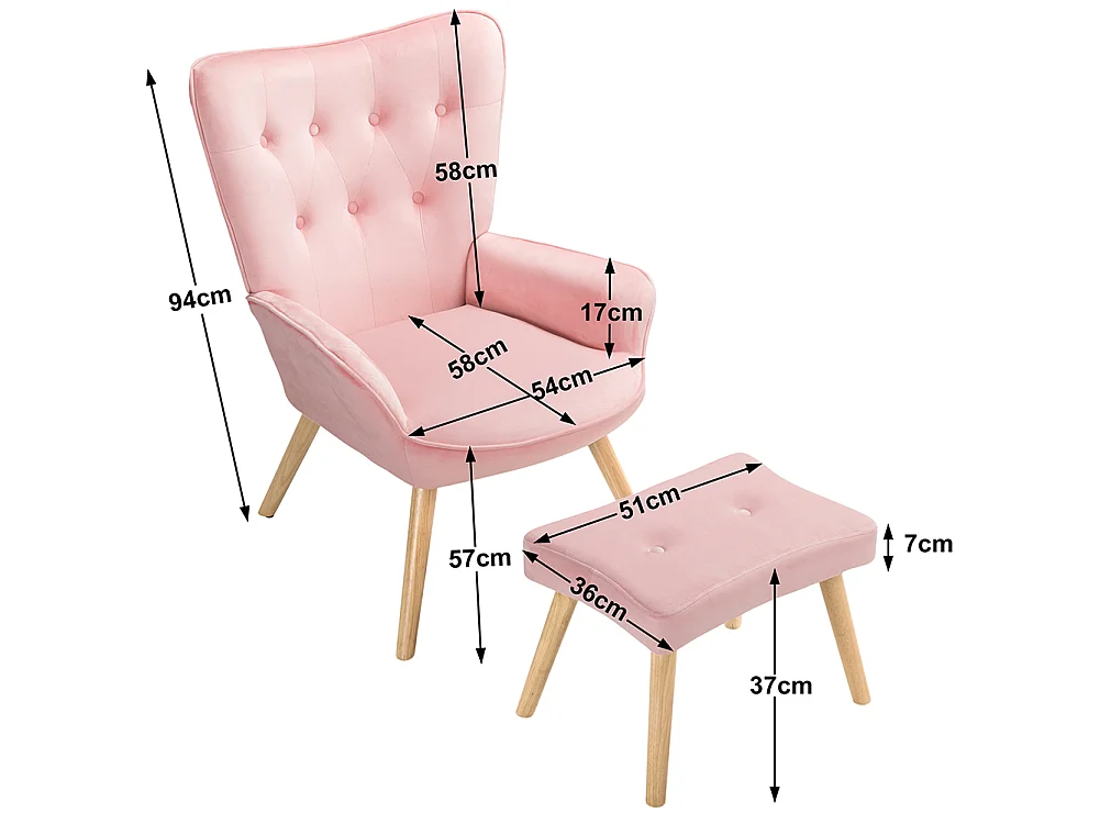 Poltrona con Sgabello da Salotto in Velluto Rosa Sedia con Poggiapiedi Moderno