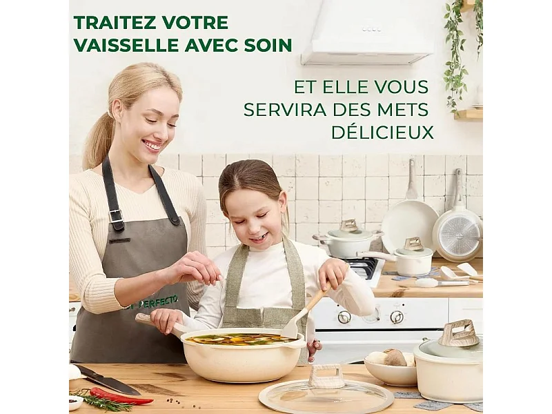 Batterie de cuisine 14 pièces Antiadhésif en Granit beige - Tous feux dont induction Just perfecto JL-888