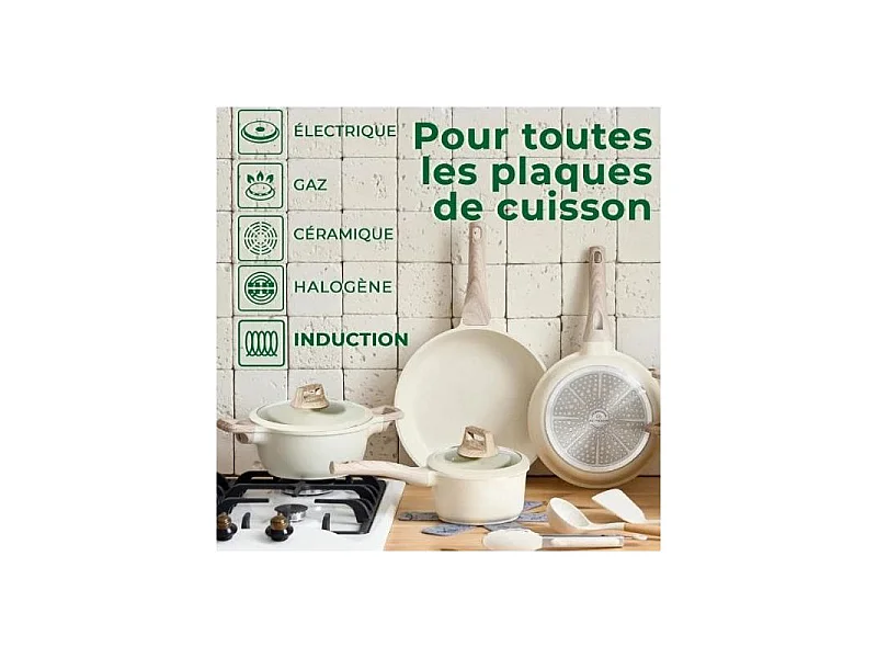 Batterie de cuisine 14 pièces Antiadhésif en Granit beige - Tous feux dont induction Just perfecto JL-888