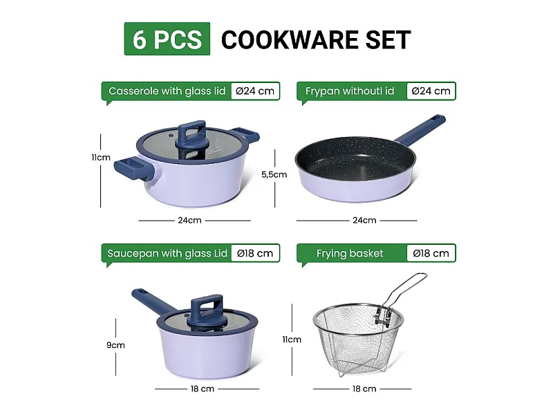 Batterie de cuisine 6 pièces à revêtement marbré avec couvercles tous feux dont induction Violet Just perfecto JL-330