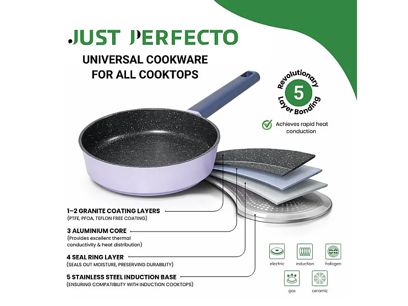 Batterie de cuisine 6 pièces à revêtement marbré avec couvercles tous feux dont induction Violet Just perfecto JL-330