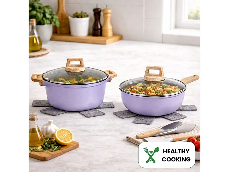 Batterie de cuisine 13 pièces Antiadhésives en Granit Violet Tous feux dont induction Just perfecto JL-34-PUR