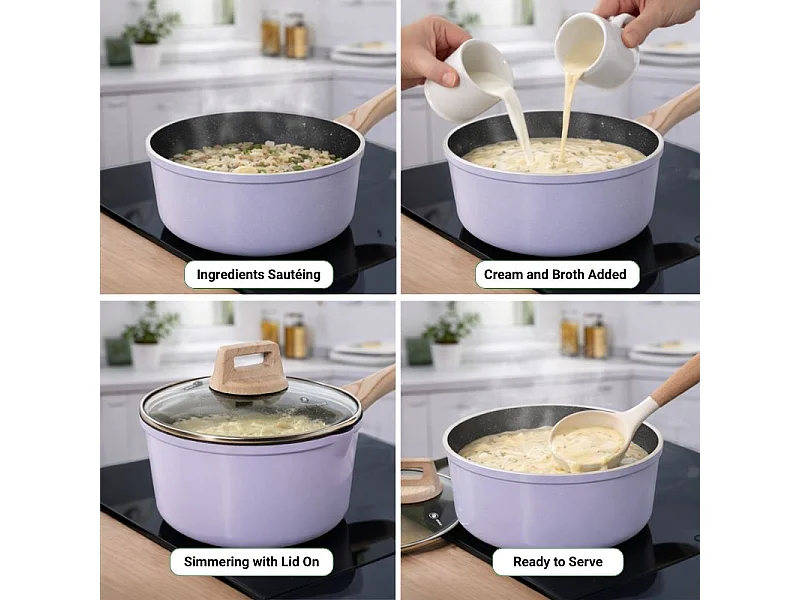 Batterie de cuisine 13 pièces Antiadhésives en Granit Violet Tous feux dont induction Just perfecto JL-34-PUR
