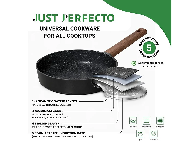 Batterie de cuisine 6 pièces à revêtement marbré avec couvercles tous feux dont induction Noir Just perfecto JL-332