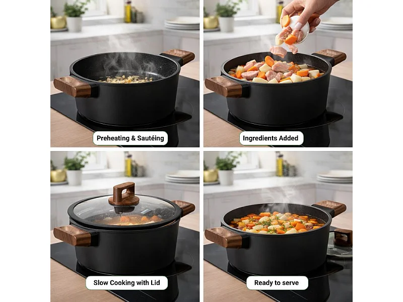 Batterie de cuisine 6 pièces à revêtement marbré avec couvercles tous feux dont induction Noir Just perfecto JL-332