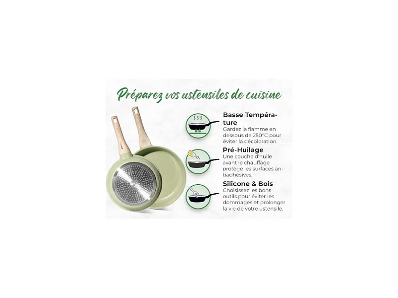 Batterie de cuisine 21 pièces Antiadhésif en Granit vert - Tous feux dont induction Just perfecto JL-723