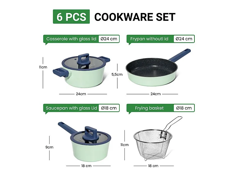 Batterie de cuisine 6 pièces à revêtement marbré avec couvercles tous feux dont induction Vert Just perfecto JL-333