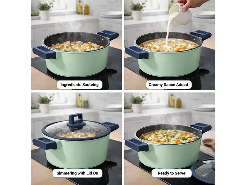 Batterie de cuisine 6 pièces à revêtement marbré avec couvercles tous feux dont induction Vert Just perfecto JL-333