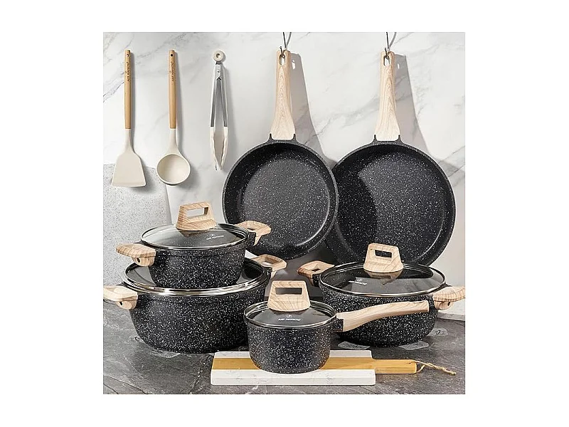 Batterie de cuisine 15 pièces antiadhésif en Granit noir Just perfecto JL-27
