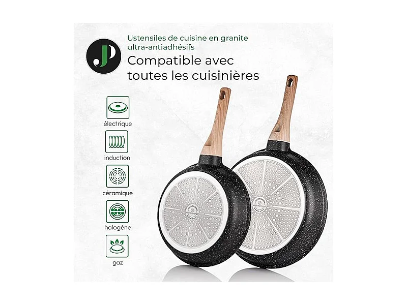 Batterie de cuisine 11 pièces avec poignées amovibles en Granit noir - Tous feux dont induction Just perfecto JL-998