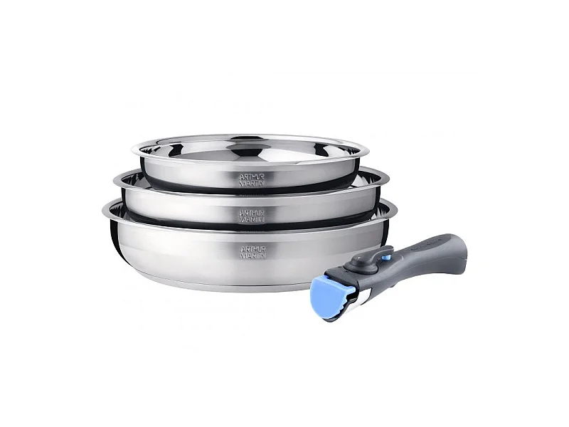 Batterie de cuisine inox 9 pièces avec 2 manches amovibles Arthur Martin AM2694