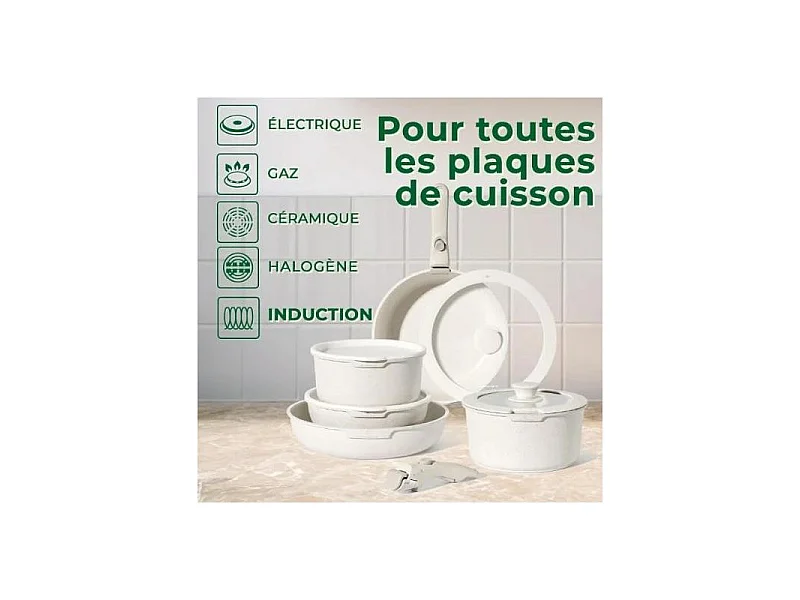 Batterie de cuisine 11 pièces avec poignées amovibles en Granit beige - Tous feux dont induction Just perfecto JL-999