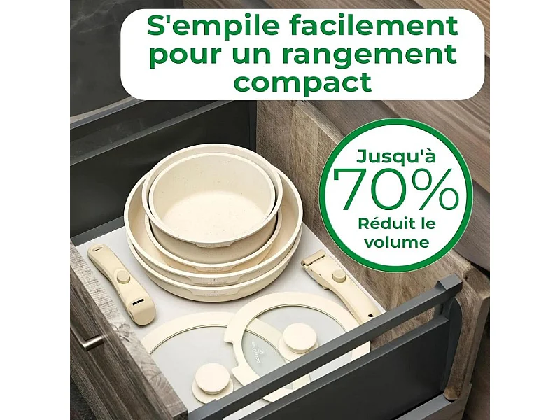 Batterie de cuisine 11 pièces avec poignées amovibles en Granit beige - Tous feux dont induction Just perfecto JL-999