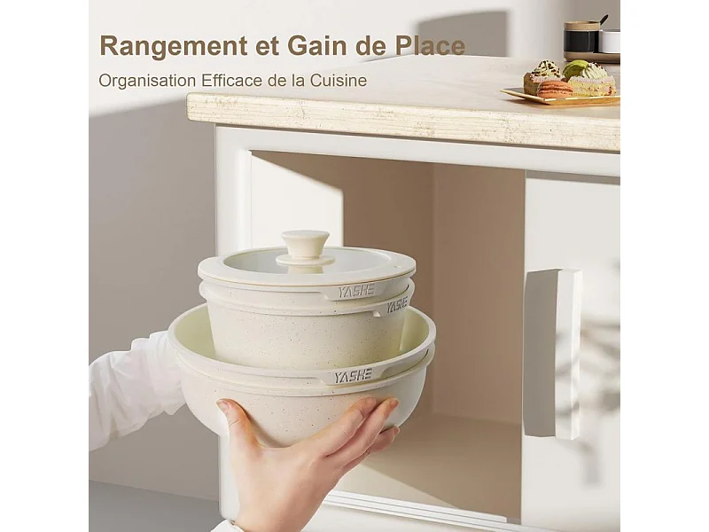 Batterie de cuisine 11 pièces avec poignées amovibles en Granit beige - Tous feux dont induction Just perfecto JL-999