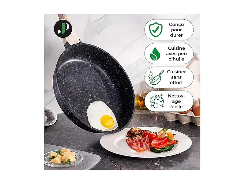 Batterie de cuisine 18 pièces avec poignées amovibles en Granit noir - Tous feux dont induction Just perfecto JL-997