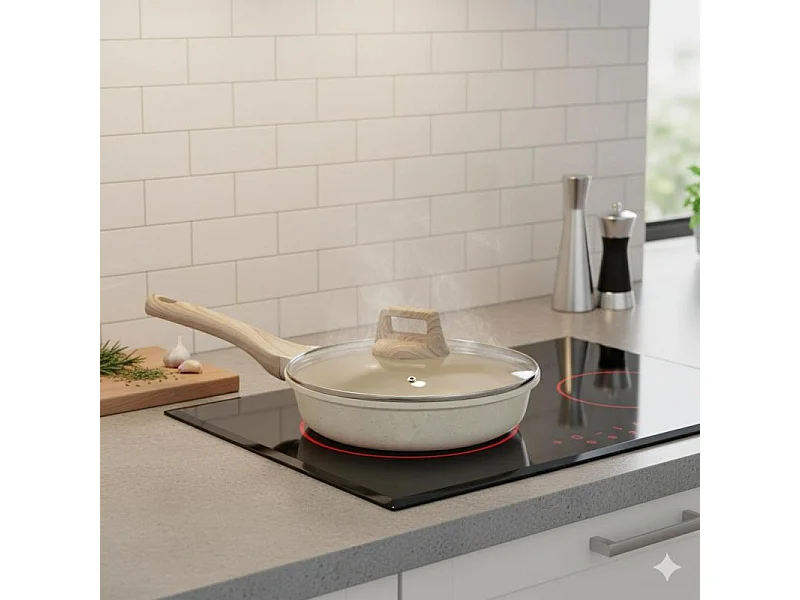 Poêle à frire et couvercle 24 cm beige - Tous feux dont induction Just perfecto JL-41