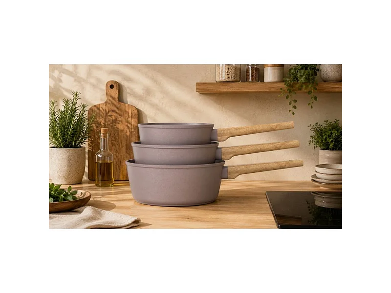 Set de 3 casseroles 16-18-20 cm Gamme Forest tous feux dont induction Taupe Arthur Martin AM0208